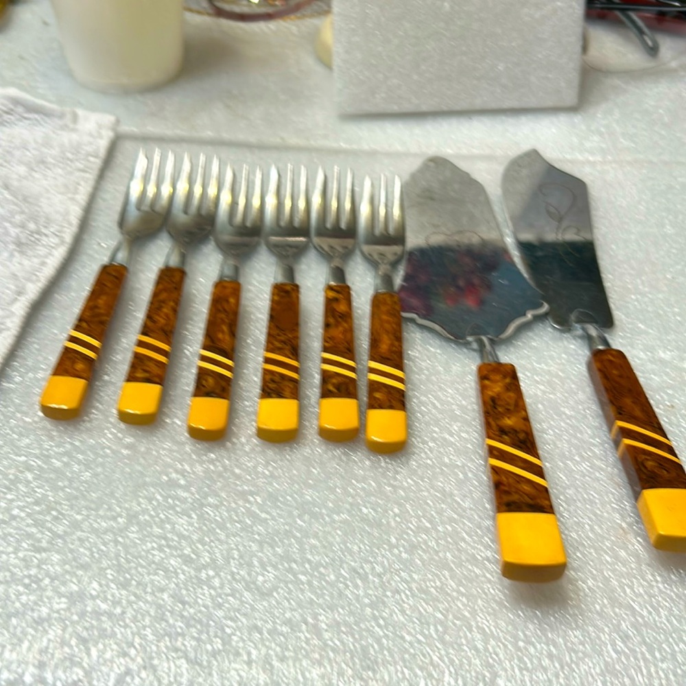 Vintage Bakelite  forks and cake servers set